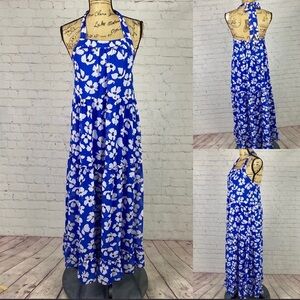Who What Wear Blue Floral Print Halter Style Tiered Maxi